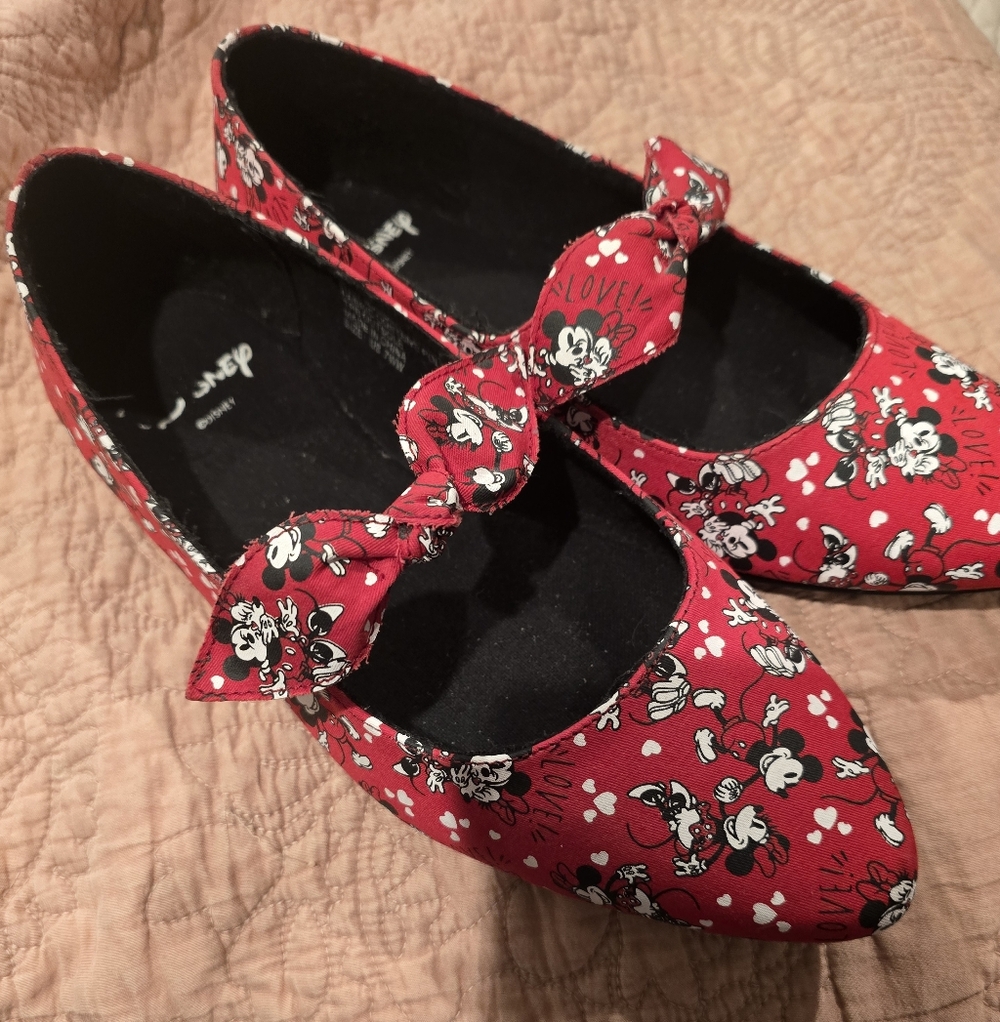 Disney Mickey and Minnie Red Floral Flats for Women